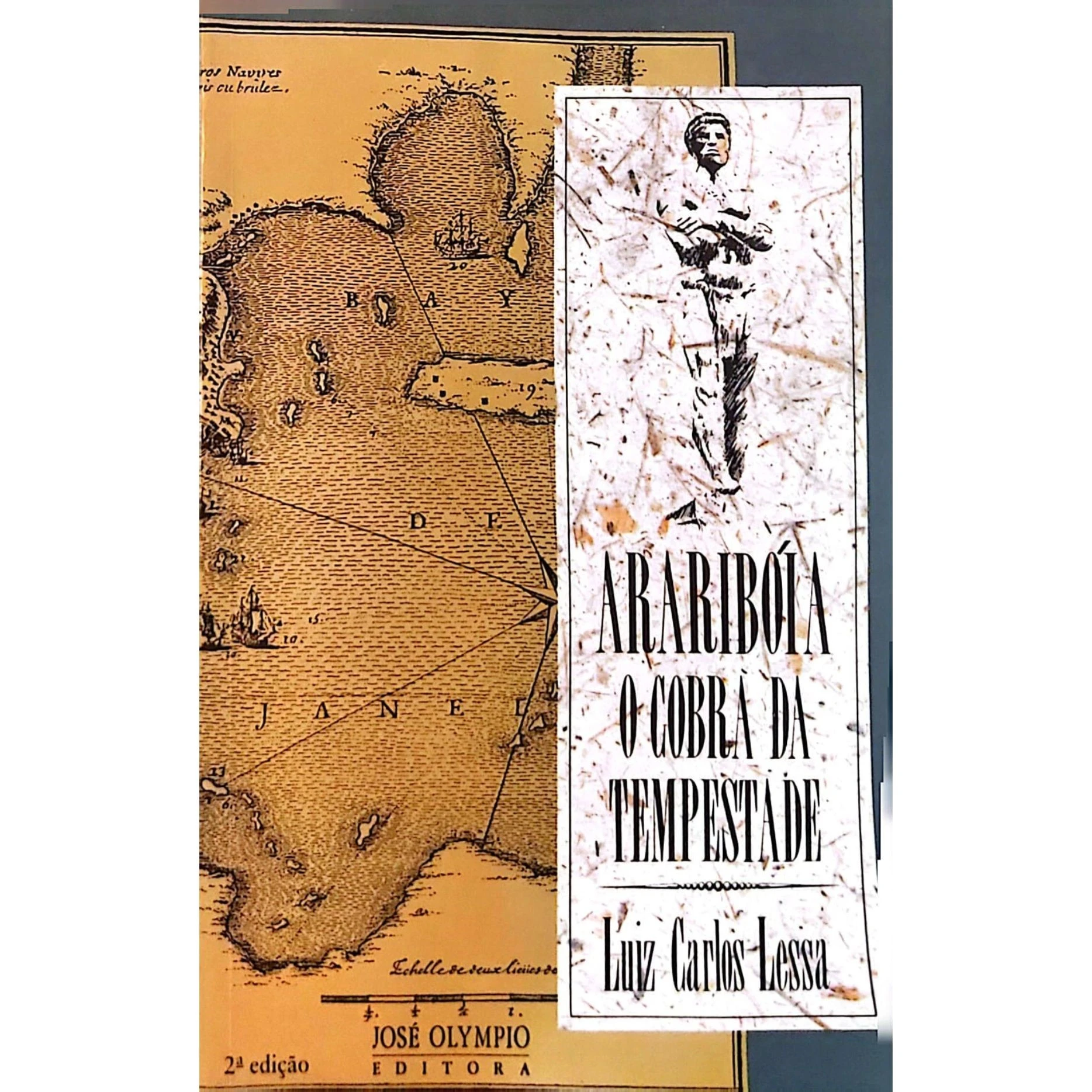 Capa do livro Arariboia o Cobra da Tempestade, de Luiz Carlos Lessa, exemplar usado.